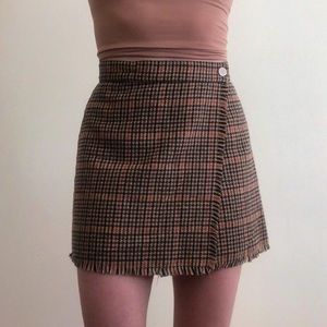 Urban Outfitters Plaid Houndstooth Wrap Mini Skirt